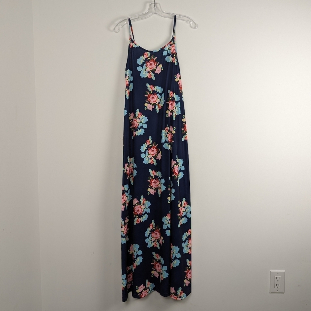 Navy Floral Maxi Dress - Size M